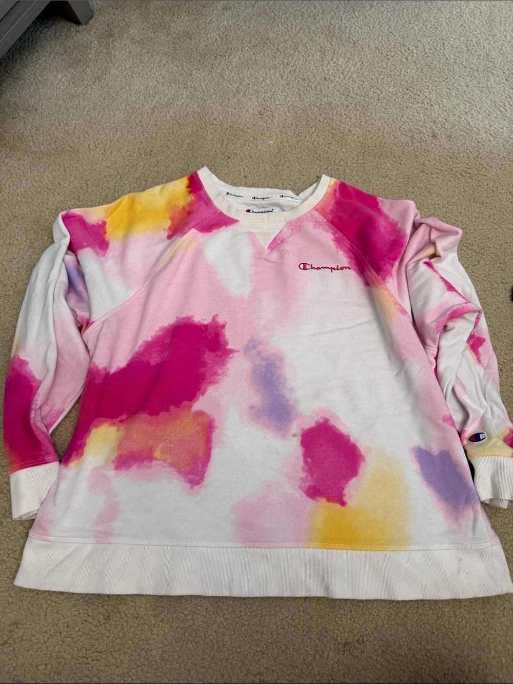 Champion Women’s Tie-Dye Crewneck Sweatshirt - Pink, Yellow, Purple